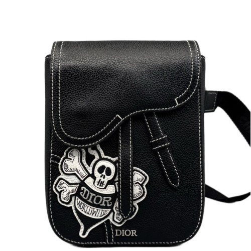 Dior Embroidered Saddle Bag Calfskin Black Dior Embroidered Saddle Bag Calfskin Black