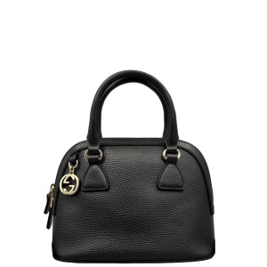 Gucci Small Gg Charm Dome Bag Grained Calfskin Black