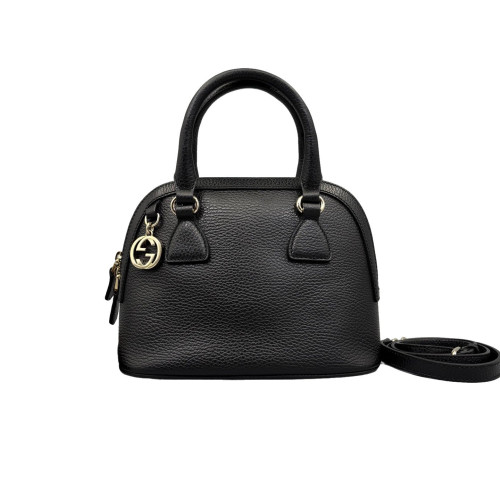 Gucci Small Gg Charm Dome Bag Grained Calfskin Black