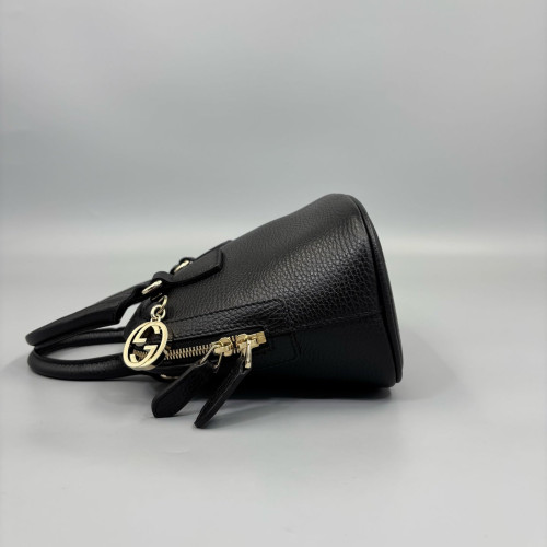 Gucci Small Gg Charm Dome Bag Grained Calfskin Black