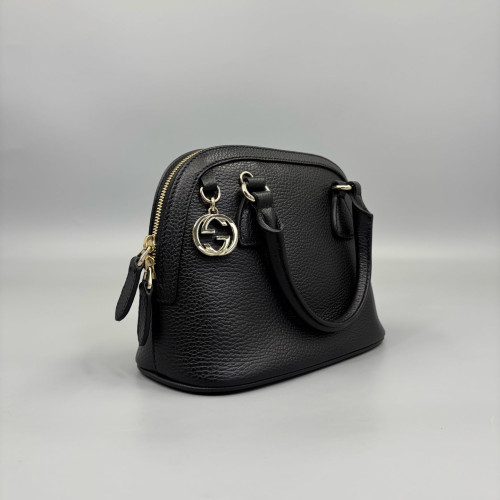 Gucci Small Gg Charm Dome Bag Grained Calfskin Black