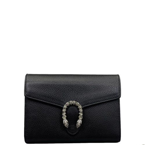 Gucci Mini Dionysus Chain Wallet Grained Calfskin Black