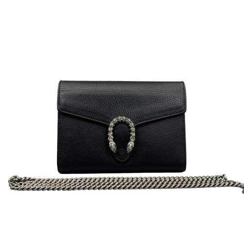 Gucci Mini Dionysus Chain Wallet Grained Calfskin Black