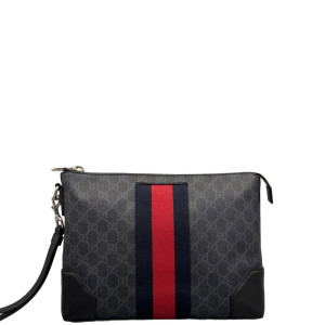 Gucci Web Clutch GG Supreme Monogram Black Red