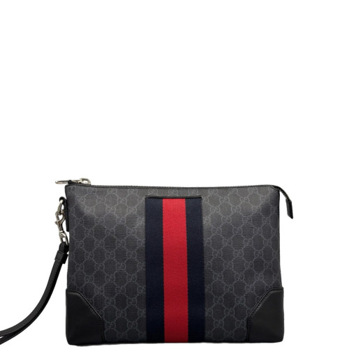 Gucci Web Clutch GG Supreme Monogram Black Red
