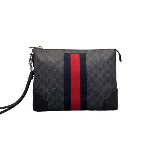 Gucci Web Clutch GG Supreme Monogram Black Red
