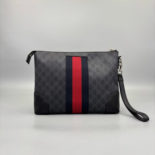 Gucci Web Clutch GG Supreme Monogram Black Red