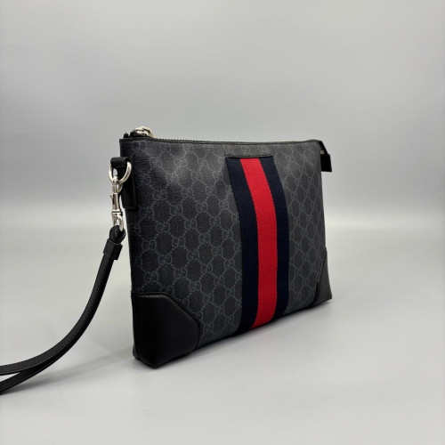 Gucci Web Clutch GG Supreme Monogram Black Red