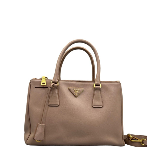 Prada Small Galleria Double Zip Tote Saffiano Calfskin Dark Beige