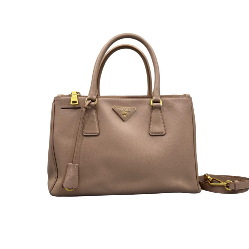 Prada Small Galleria Double Zip Tote Saffiano Calfskin Dark Beige