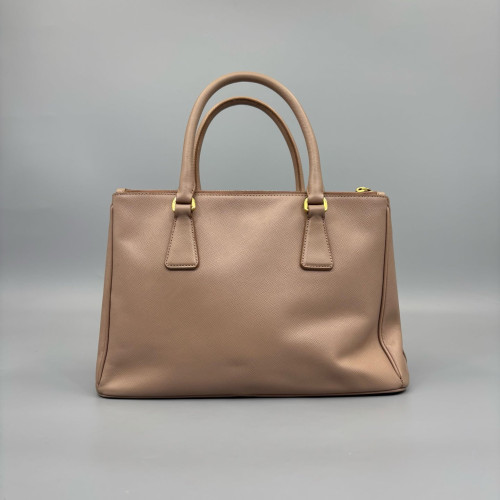 Prada Small Galleria Double Zip Tote Saffiano Calfskin Dark Beige
