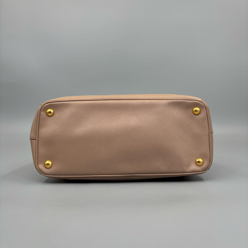 Prada Small Galleria Double Zip Tote Saffiano Calfskin Dark Beige
