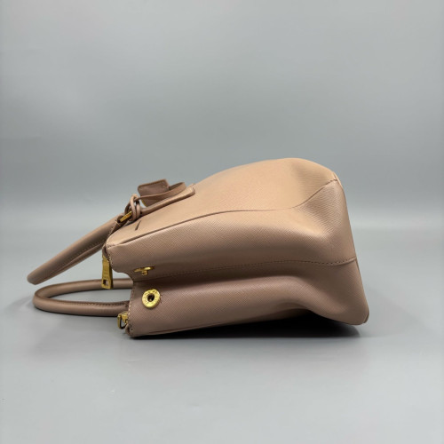 Prada Small Galleria Double Zip Tote Saffiano Calfskin Dark Beige