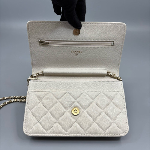 Chanel Quilted Wallet On Chain Calfskin White Chanel Quilted Wallet On Chain Calfskin White