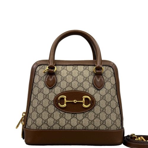 Gucci Small Horsebit 1955 Top Handle GG Supreme Monogram Calfskin Brown Light Brown