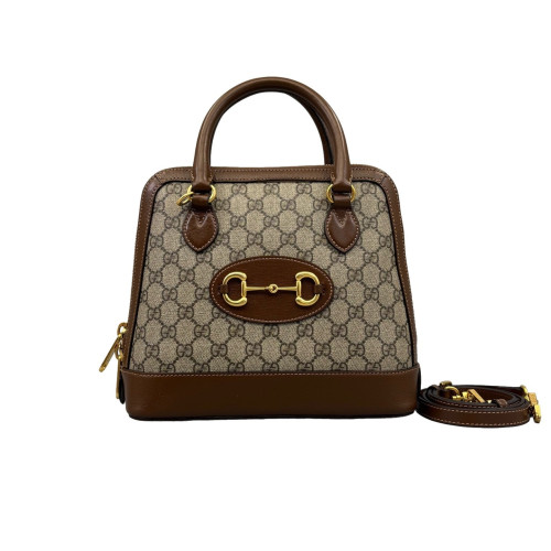 Gucci Small Horsebit 1955 Top Handle GG Supreme Monogram Calfskin Brown Light Brown