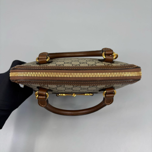 Gucci Small Horsebit 1955 Top Handle GG Supreme Monogram Calfskin Brown Light Brown