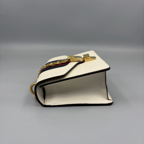 Gucci Mini Sylvie Shoulder Bag Calfskin Fabric White Blue Red