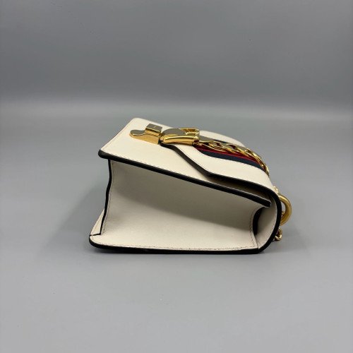 Gucci Mini Sylvie Shoulder Bag Calfskin Fabric White Blue Red
