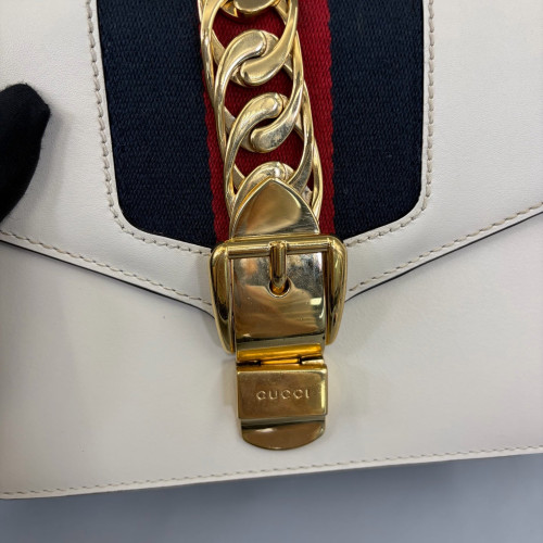 Gucci Mini Sylvie Shoulder Bag Calfskin Fabric White Blue Red