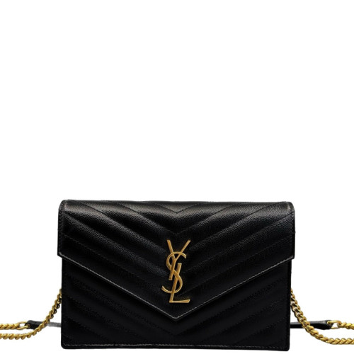 Yves Saint Laurent Small Envelope Chain Wallet Caviar Black