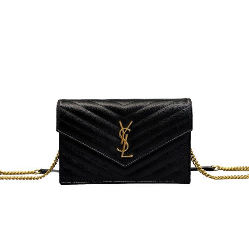 Yves Saint Laurent Small Envelope Chain Wallet Caviar Black