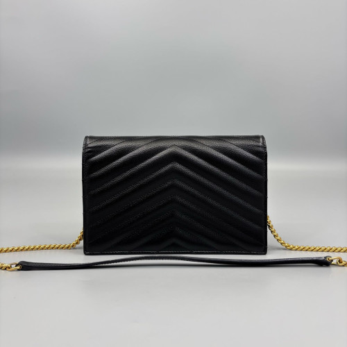 Yves Saint Laurent Small Envelope Chain Wallet Caviar Black