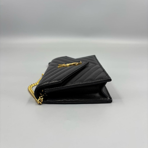 Yves Saint Laurent Small Envelope Chain Wallet Caviar Black