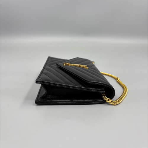 Yves Saint Laurent Small Envelope Chain Wallet Caviar Black