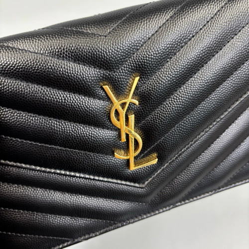 Yves Saint Laurent Small Envelope Chain Wallet Caviar Black