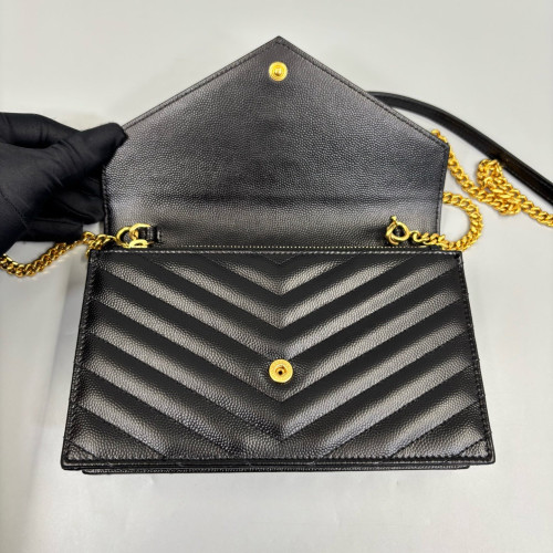 Yves Saint Laurent Small Envelope Chain Wallet Caviar Black