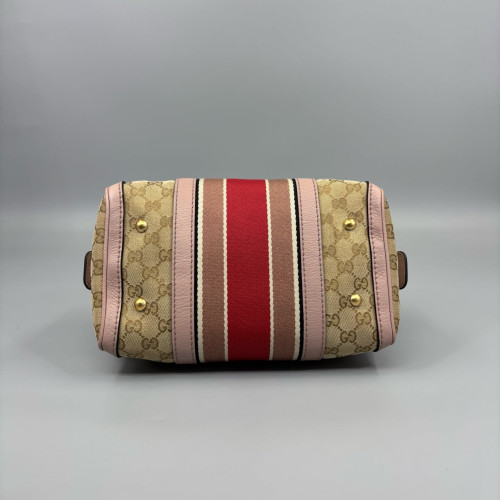 Gucci Boston Bag Canvas GG Supreme Monogram Peach Beige Beige Red