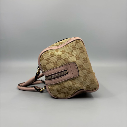 Gucci Boston Bag Canvas GG Supreme Monogram Peach Beige Beige Red