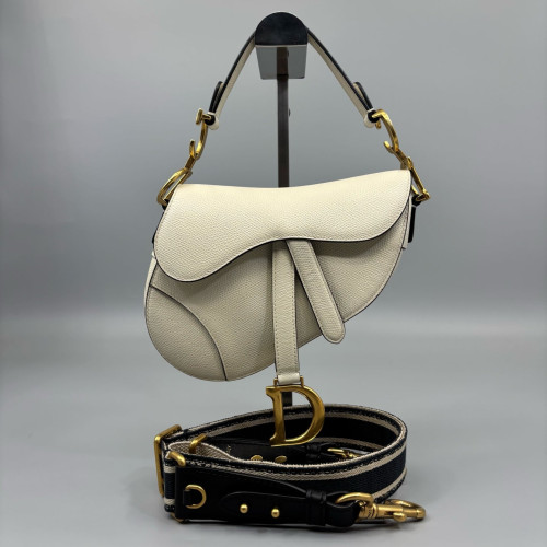Dior Small Saddle Bag Grained Calfskin White Black