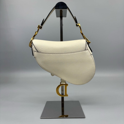 Dior Small Saddle Bag Grained Calfskin White Black