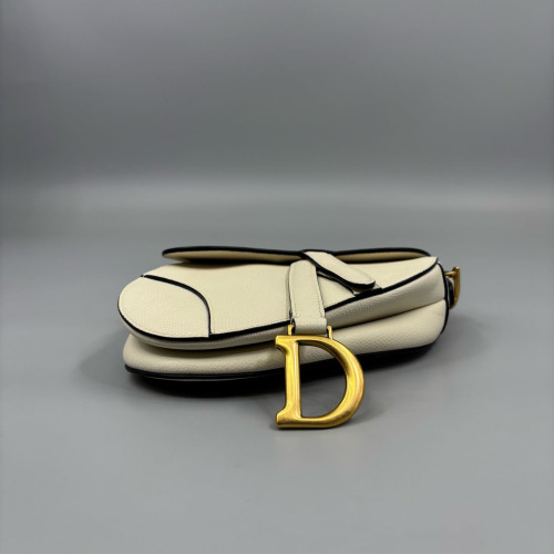 Dior Small Saddle Bag Grained Calfskin White Black