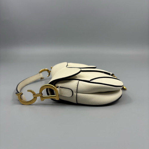 Dior Small Saddle Bag Grained Calfskin White Black
