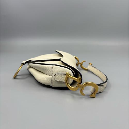 Dior Small Saddle Bag Grained Calfskin White Black