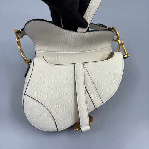 Dior Small Saddle Bag Grained Calfskin White Black