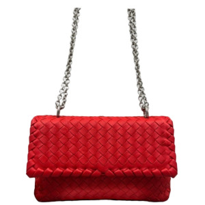 Bottega Veneta Small Olimpia Shoulder Bag Lambskin Intrecciato Nappa Red