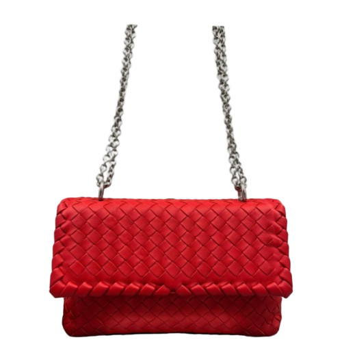 Bottega Veneta Small Olimpia Shoulder Bag Lambskin Intrecciato Nappa Red