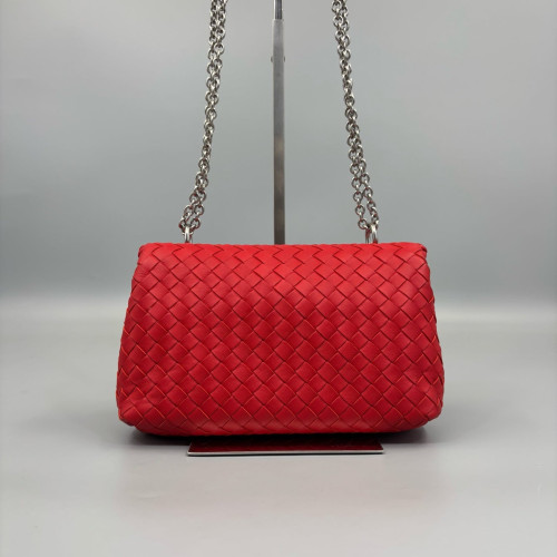Bottega Veneta Small Olimpia Shoulder Bag Lambskin Intrecciato Nappa Red