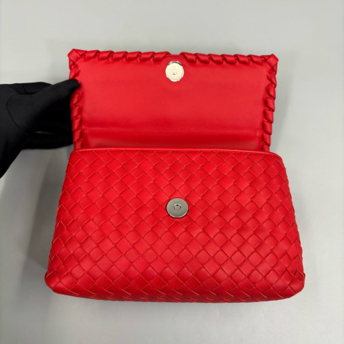 Bottega Veneta Small Olimpia Shoulder Bag Lambskin Intrecciato Nappa Red