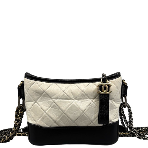 Chanel Quilted Small Gabrielle Hobo Calfskin White Black