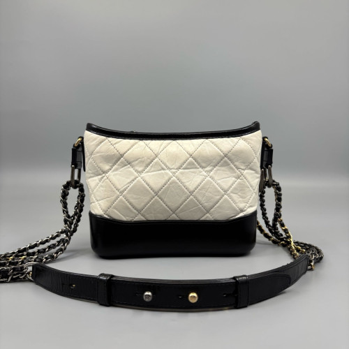 Chanel Quilted Small Gabrielle Hobo Calfskin White Black
