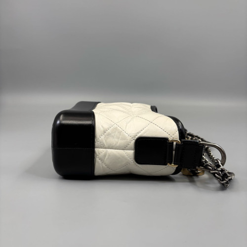 Chanel Quilted Small Gabrielle Hobo Calfskin White Black
