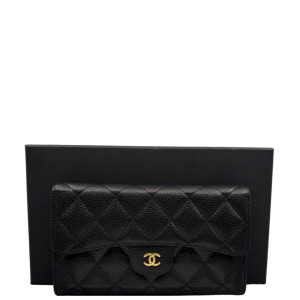 Chanel Quilted Continental Wallet Grained Calfskin Black