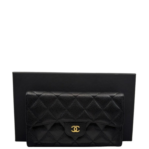 Chanel Quilted Continental Wallet Grained Calfskin Black Chanel Quilted Continental Wallet Grained Calfskin Black