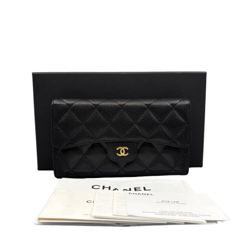 Chanel Quilted Continental Wallet Grained Calfskin Black Chanel Quilted Continental Wallet Grained Calfskin Black