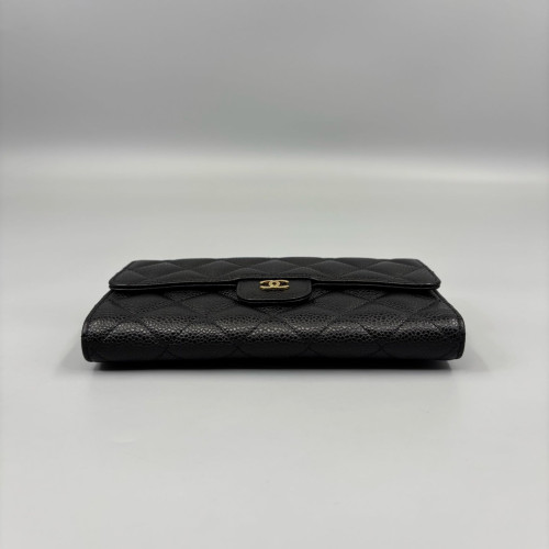 Chanel Quilted Continental Wallet Grained Calfskin Black Chanel Quilted Continental Wallet Grained Calfskin Black